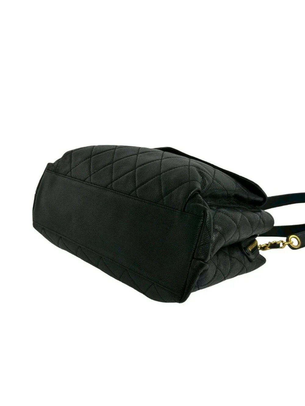 Chanel Vintage Quilted CC Logo Caviar Leather Shoulder Bag Tote Black